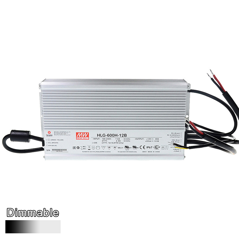 HLG-600H-12B AC90-305V Input Voltage Mean Well Waterproof DC12V 480Watt UL-Listed LED Power Supply